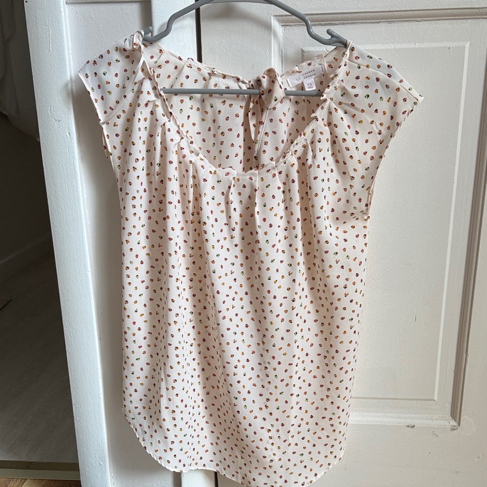 LC Lauren Conrad Cream Blouse with Red Dots